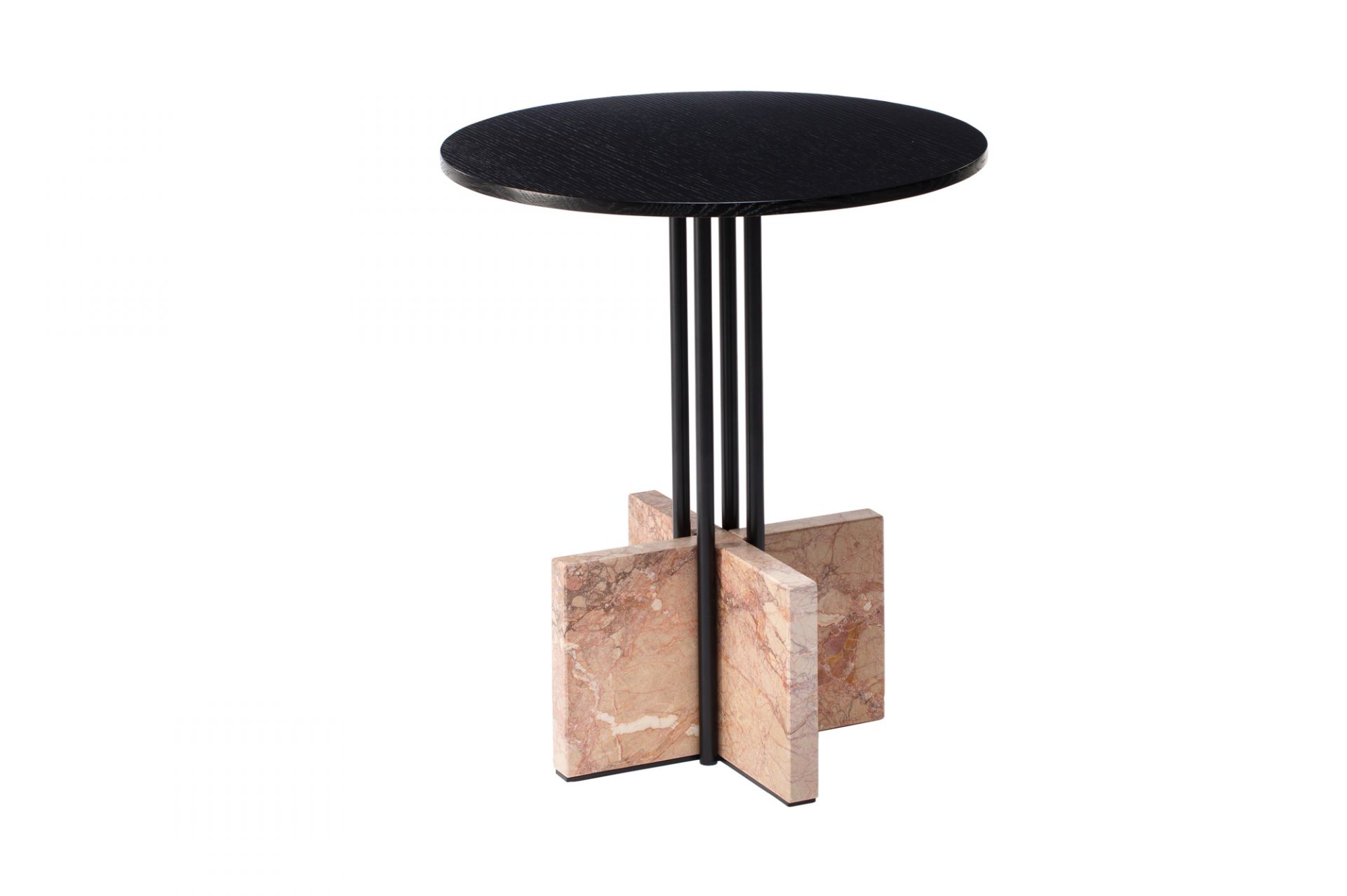 Gravity Table Beistelltisch Hoch: Runder, schwarzer Tisch mit Marmorfuß, moderner Akzenttisch.